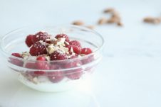 A small glass bowl of berries.