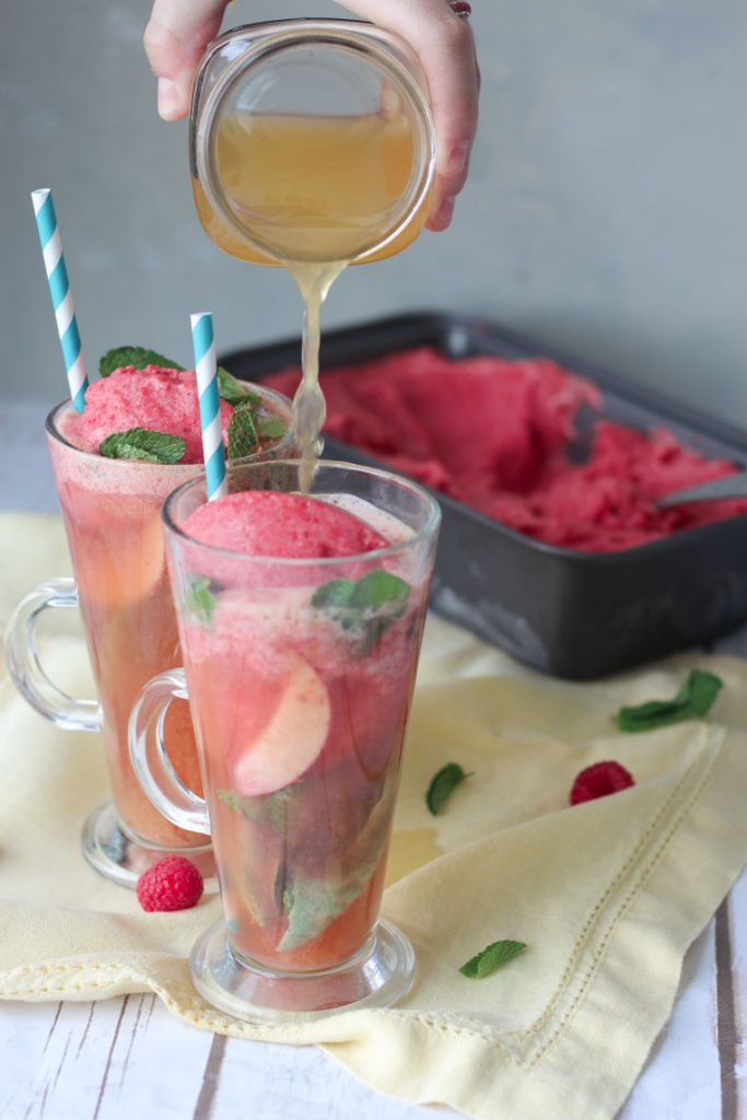 Peach melba kombucha float.