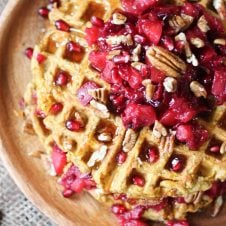These Gluten Free Sweet Potato Waffle Latkes with Paleo Cranberry Apple Compote will become a cool-weather favourite brunch recipe your whole family will love!