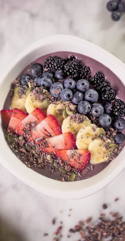 birds eye view of allergy friendly acai bowl recipe for kids