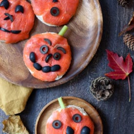 Sandwich shaped by pumpkin for halloween.