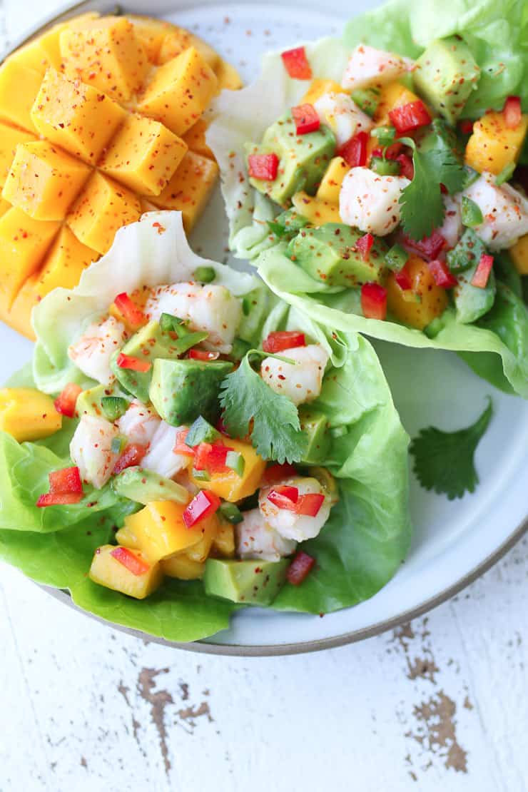 Plate of mango avocado salad cups.