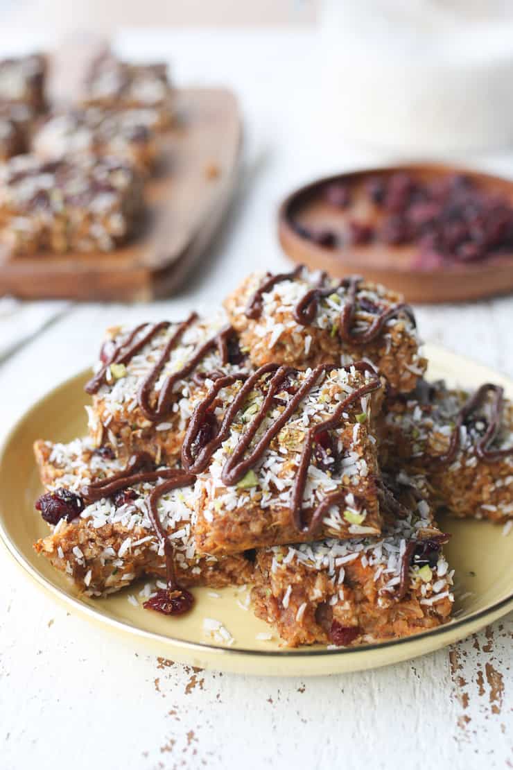 Sweet potato bars on a yellow plate.